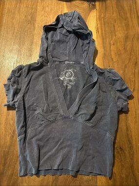 Gap Blue Short-Sleeve Hooded Crop Top